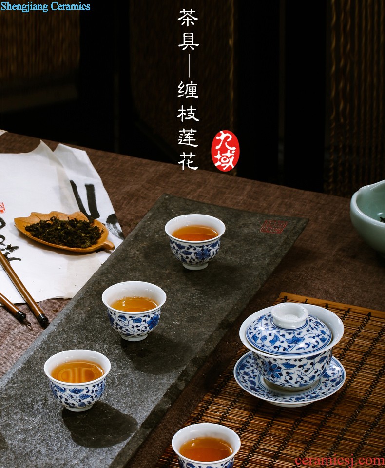 Blue and white porcelain of jingdezhen ceramic tea set nine domain 8 head tea set suits Chinese hand-painted teacup under the glaze of a complete set of the teapot