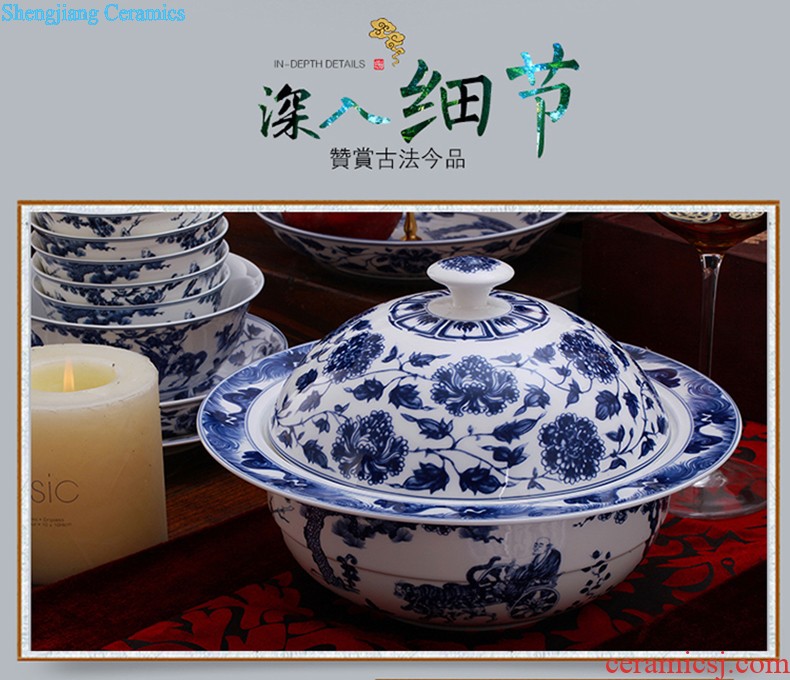 Jingdezhen ceramics bone porcelain tableware suit Chinese paint edge home dishes dishes 58 head tall bowl with a gift