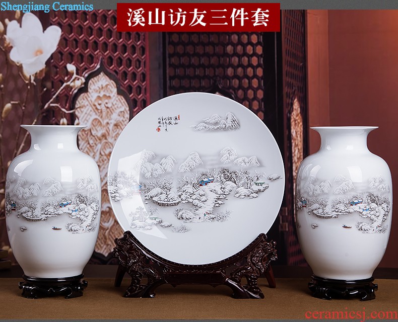 Jingdezhen ceramics vase Chinese penjing flower arranging large three-piece wine ark decoration plate of household decoration