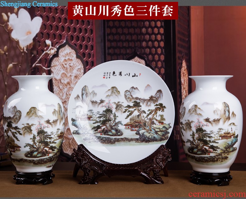 Jingdezhen ceramics vase Chinese penjing flower arranging large three-piece wine ark decoration plate of household decoration