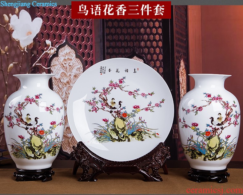 Jingdezhen ceramics vase Chinese penjing flower arranging large three-piece wine ark decoration plate of household decoration