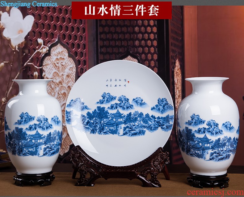 Jingdezhen ceramics vase Chinese penjing flower arranging large three-piece wine ark decoration plate of household decoration