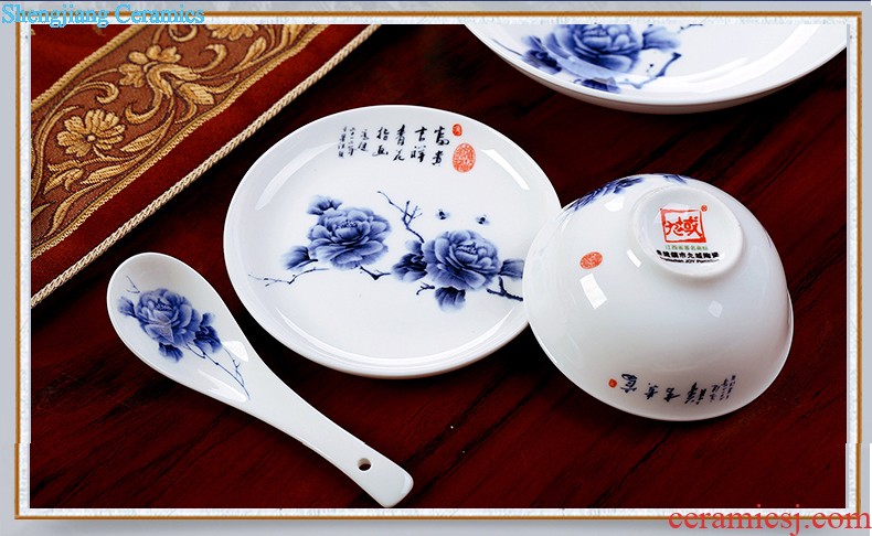 Glaze colorful lotus in jingdezhen ceramic nine domain 56 skull porcelain tableware kit traditional dishes consolidation set