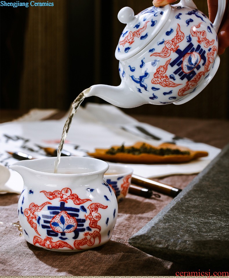 Hand painted porcelain of jingdezhen nine domain 5 head of a complete set of ceramic cups tureen suits Under the glaze color four unity of tea set