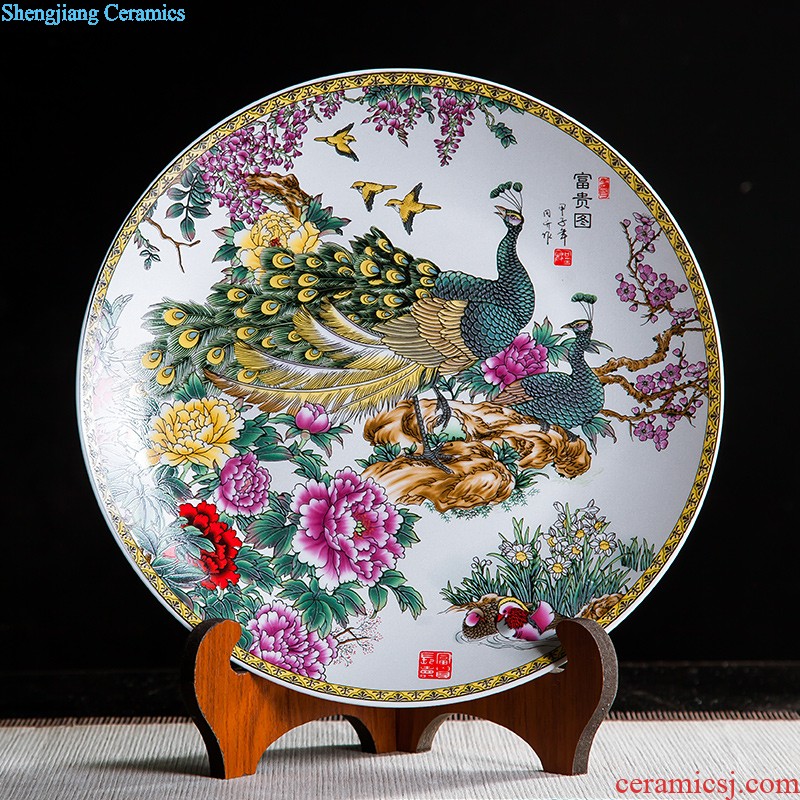 Jingdezhen ceramics furnishing articles household decorations hanging dish sitting room wine rich decorative plate Chinese arts and crafts