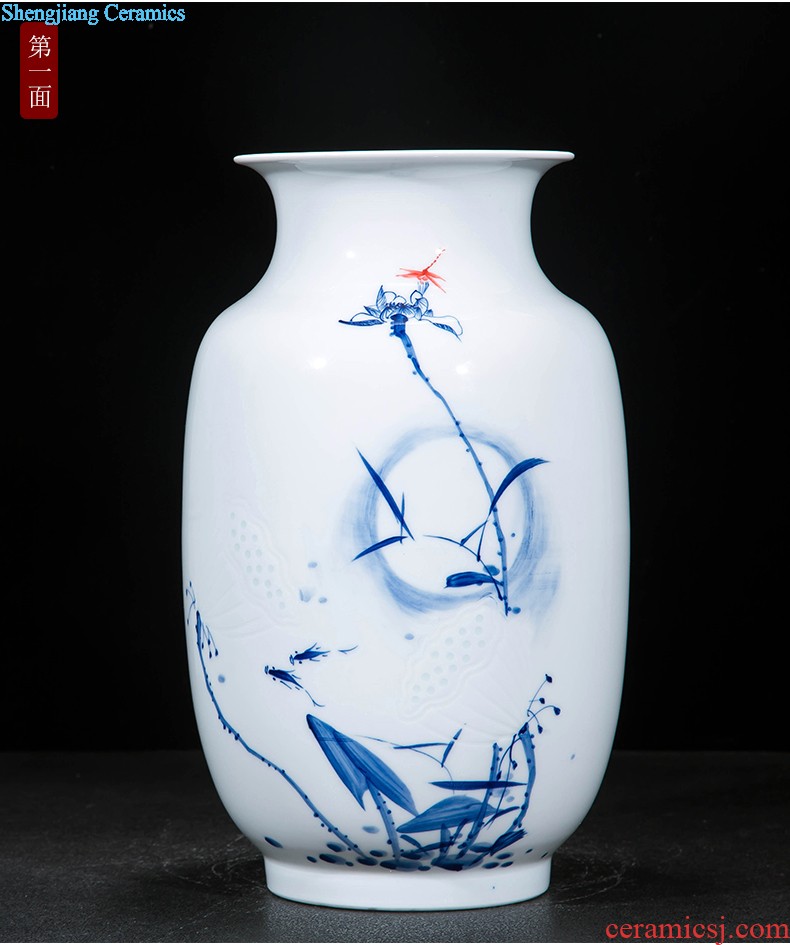 Jingdezhen ceramics vase hand-painted carving shadow green lotus pond interest series of new Chinese style household adornment furnishing articles