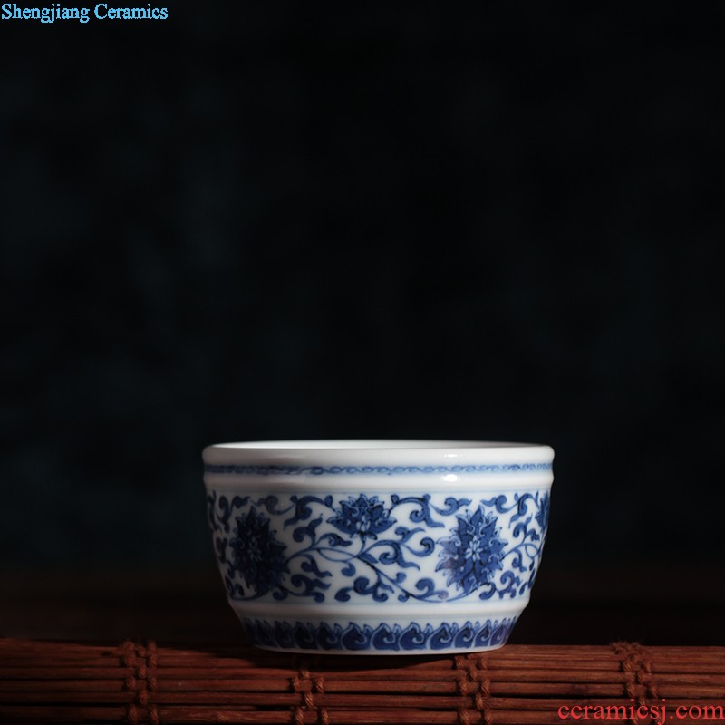 Yongzheng blue bucket stones chrysanthemum grain bowl nine domain jingdezhen antique hand painted sample tea cup ceramic tea set