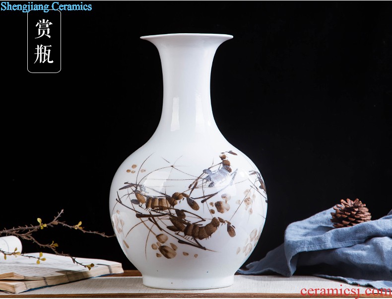 Jingdezhen ceramics hand-painted shrimp boring vase wine porch home decoration sitting room TV ark furnishing articles