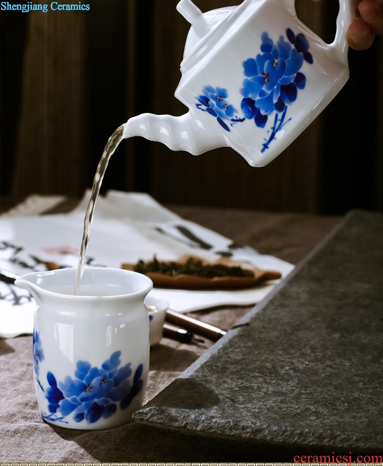 Nine domain jingdezhen blue and white color bucket honeysuckle archaize yongzheng grain glass ceramic tea set kung fu small tea cups