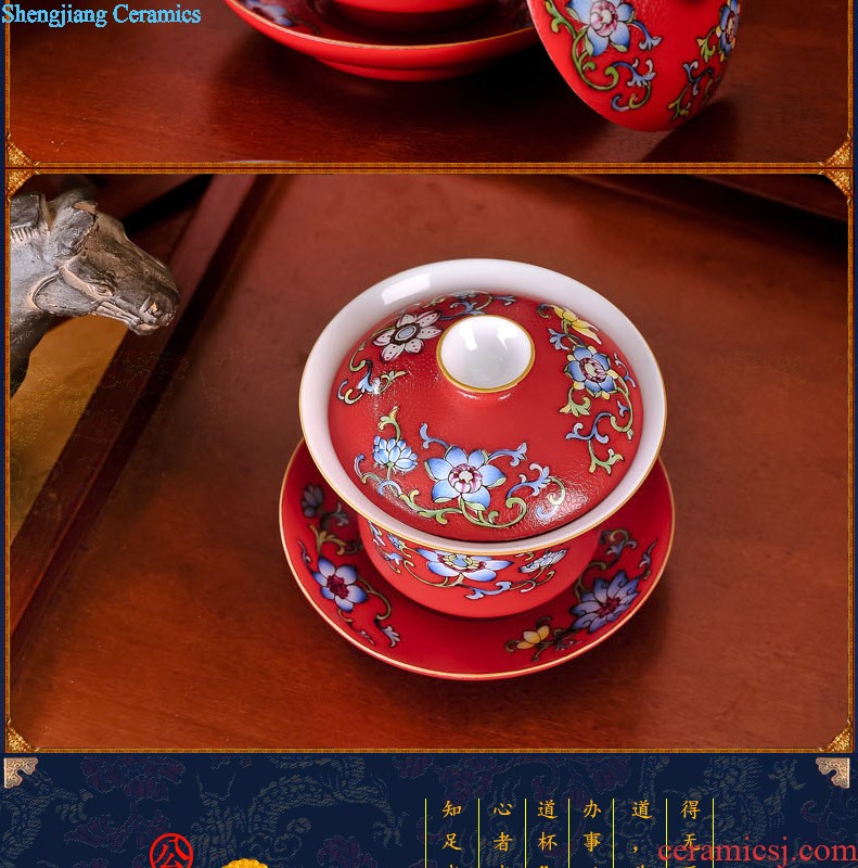 Jingdezhen ceramic nine domain of 10 tea set High-grade hand-painted tureen kung fu of a complete set of creative fragrance-smelling cup