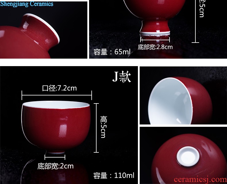 Master kung fu tea sample tea cup cup single cup personal cup tea cups of jingdezhen blue and white agate red plantain