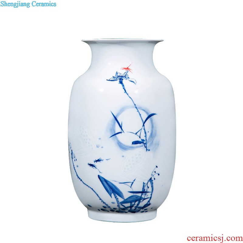 Jingdezhen ceramics vase hand-painted carving shadow green lotus pond interest series of new Chinese style household adornment furnishing articles