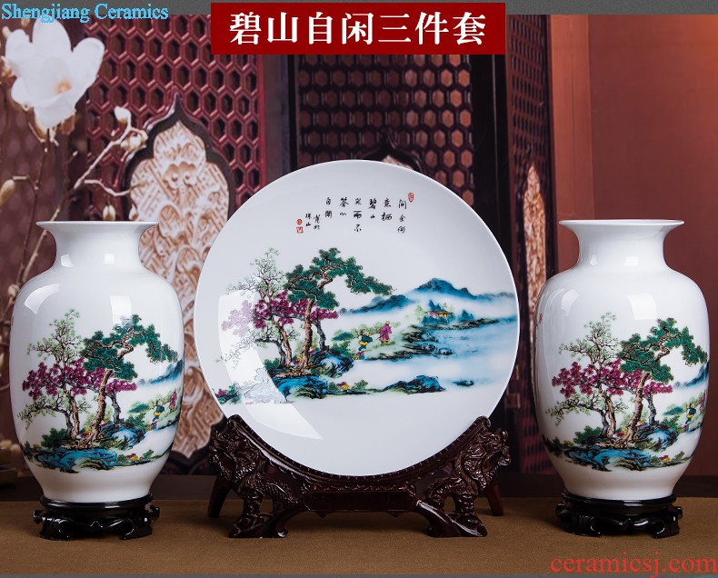 Jingdezhen ceramics vase Chinese penjing flower arranging large three-piece wine ark decoration plate of household decoration