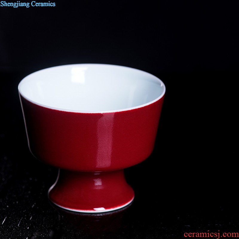 Master kung fu tea sample tea cup cup single cup personal cup tea cups of jingdezhen blue and white agate red plantain