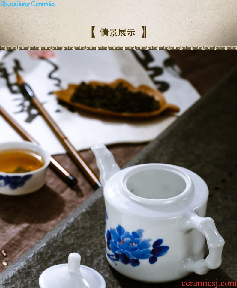 Nine domain jingdezhen blue and white color bucket honeysuckle archaize yongzheng grain glass ceramic tea set kung fu small tea cups