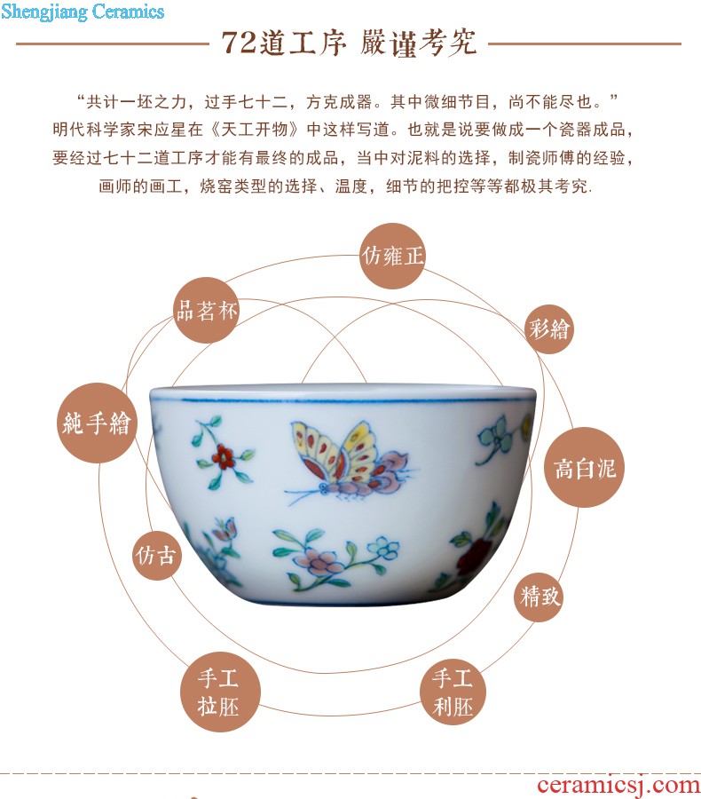 Kung fu tea cups imitation qing yongzheng bucket color ball grain small bowl of jingdezhen ceramic teacups hand-painted archaize ceramic tea set