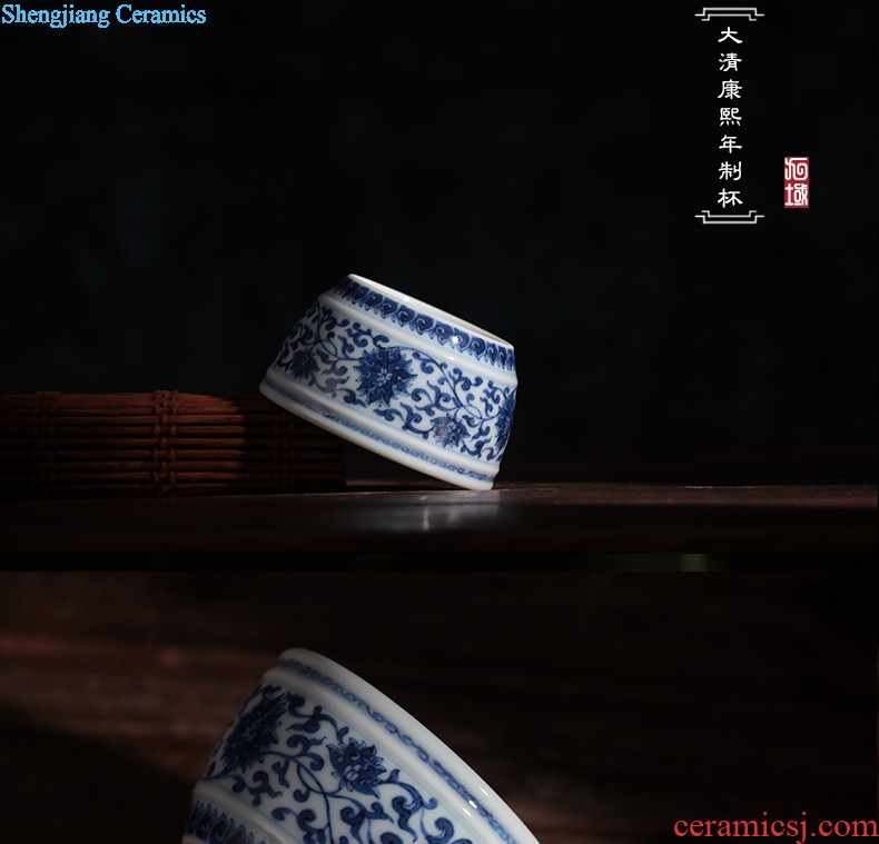 Yongzheng blue bucket stones chrysanthemum grain bowl nine domain jingdezhen antique hand painted sample tea cup ceramic tea set