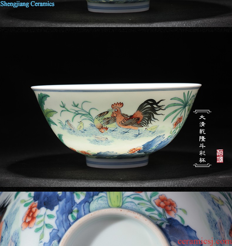 Nine domain qing qianlong blue bucket color and figure chicken stripes jingdezhen porcelain brush pot manual archaize chicken with cylinder cup