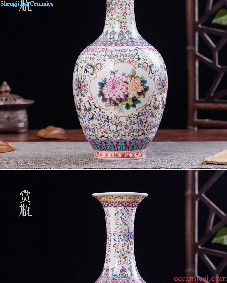 JingLongXuan jingdezhen ceramics Colored enamel vase Modern household adornment handicraft furnishing articles in the living room