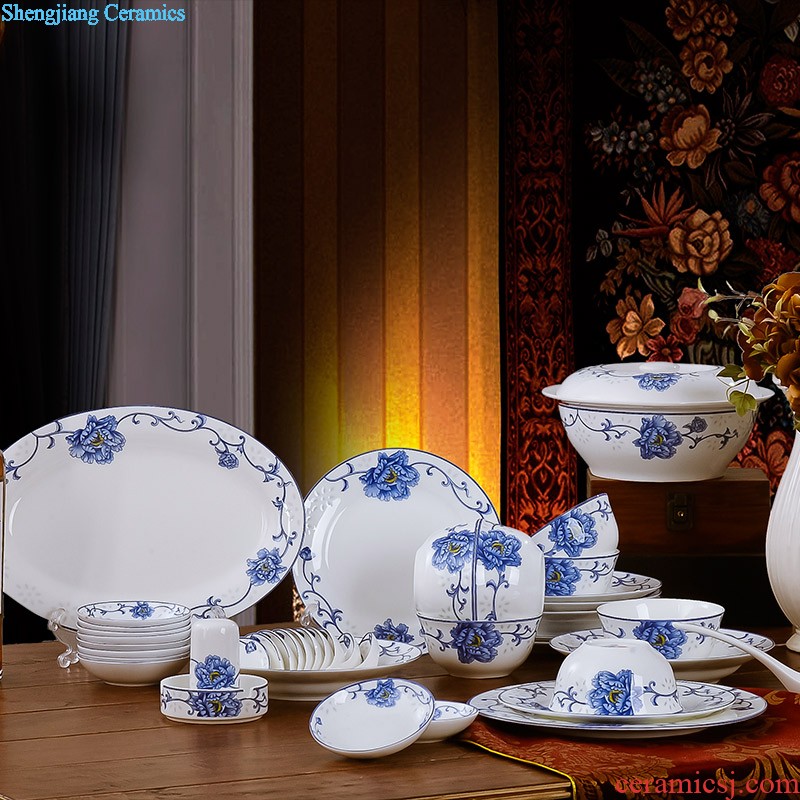 Nine domain dishes suit bone porcelain tableware suit 58 head Chinese porcelain of jingdezhen ceramic combination gift porcelain