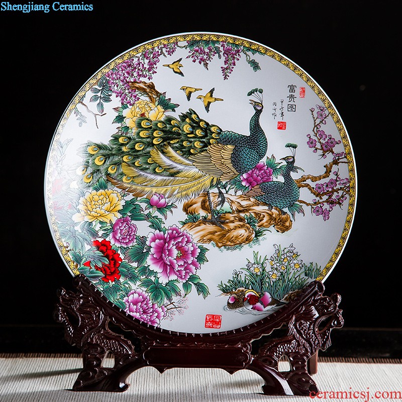 Jingdezhen ceramics furnishing articles household decorations hanging dish sitting room wine rich decorative plate Chinese arts and crafts