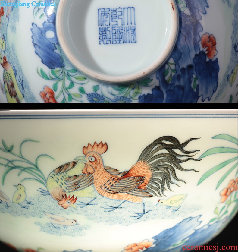 Nine domain qing qianlong blue bucket color and figure chicken stripes jingdezhen porcelain brush pot manual archaize chicken with cylinder cup