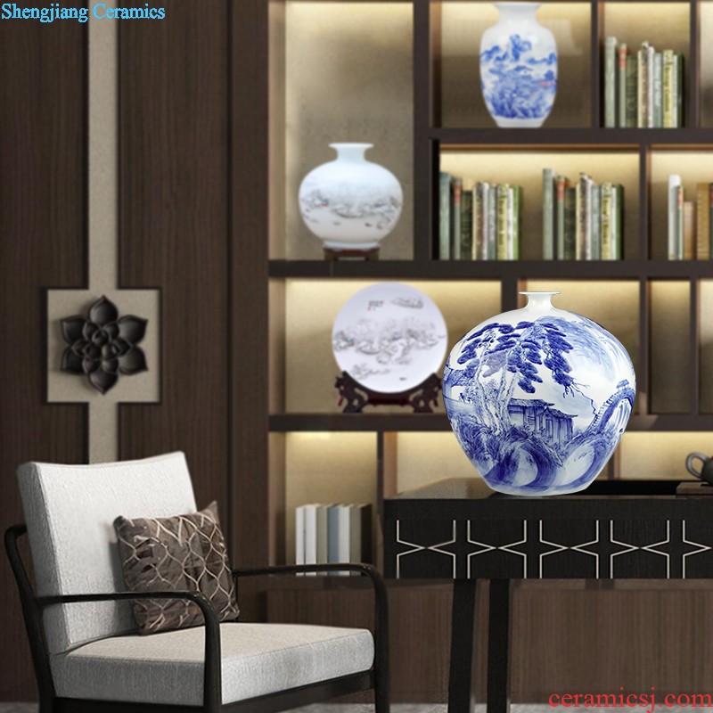 Blue and white hollow out porcelain of jingdezhen ceramics vase furnishing articles of contemporary sitting room wine crafts home decoration