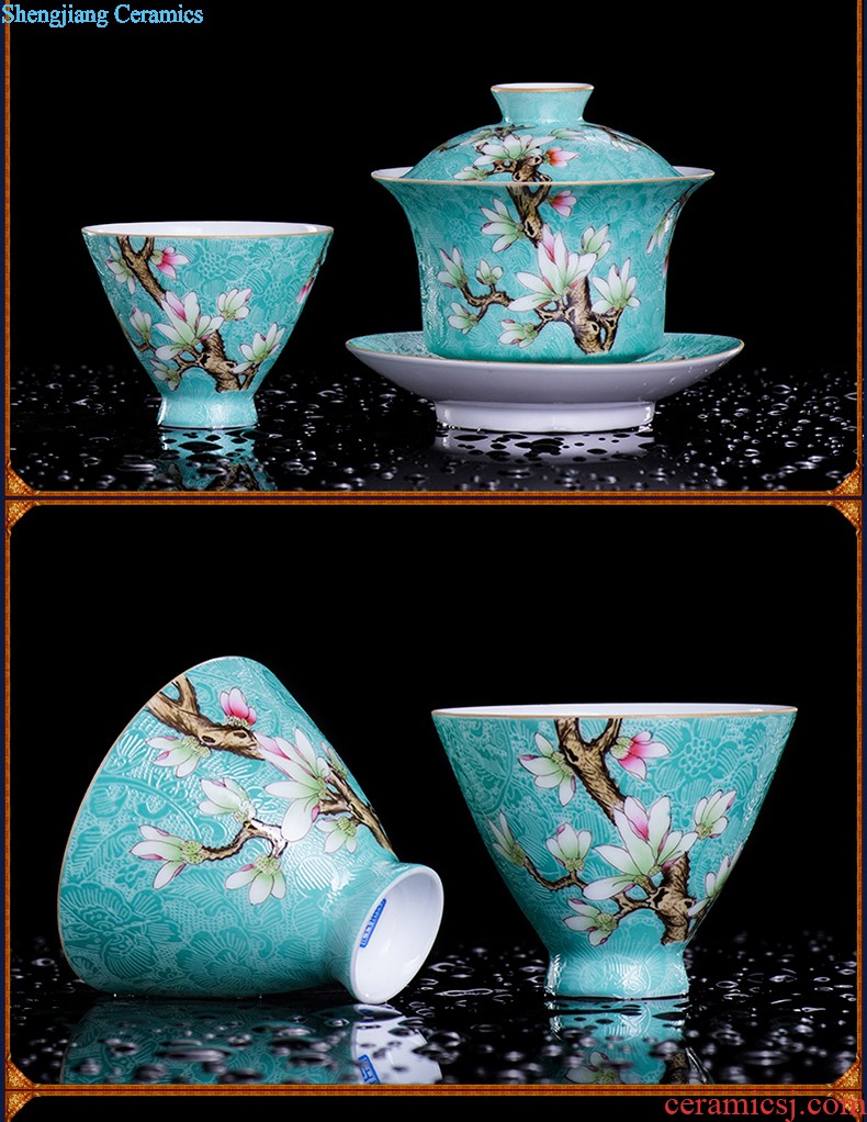 Jingdezhen ceramics tea cup bowl grilled pastel flowers single sample tea cup master cup hand-painted kung fu tea cups