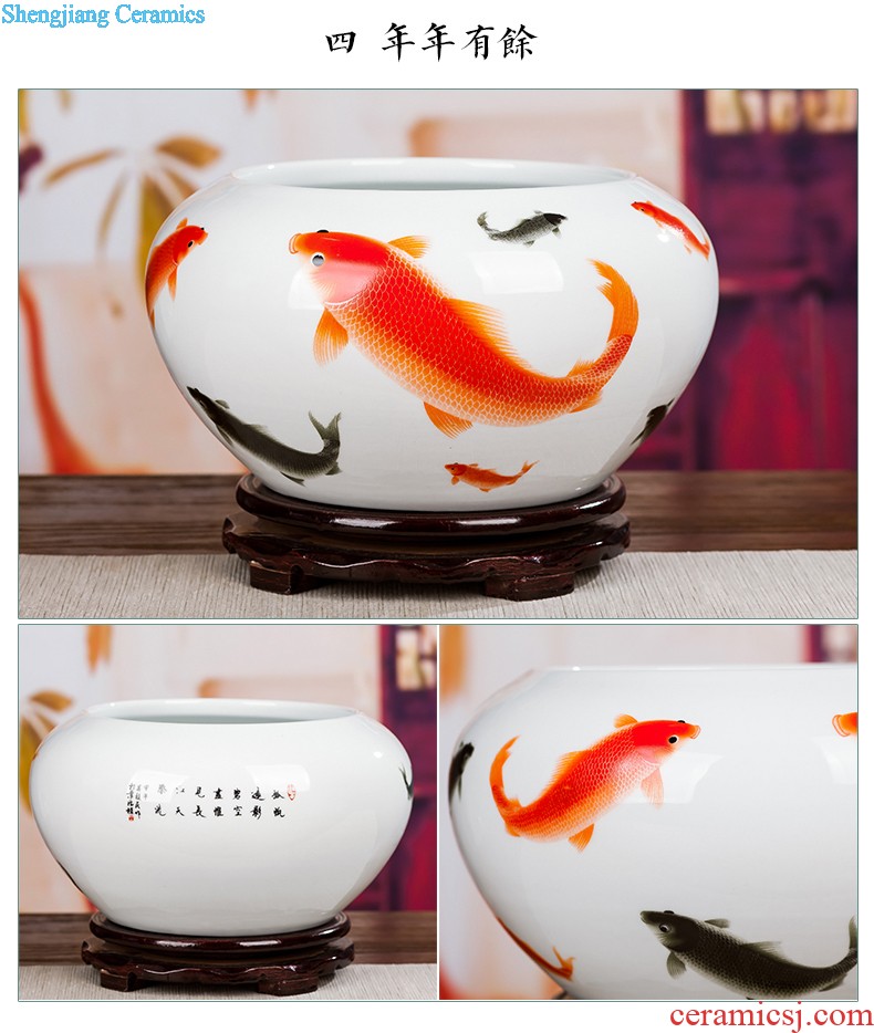 Jingdezhen ceramics fish tank water lily basin bowl lotus tortoise cylinder aquarium writing brush washer with fish decorations furnishing articles