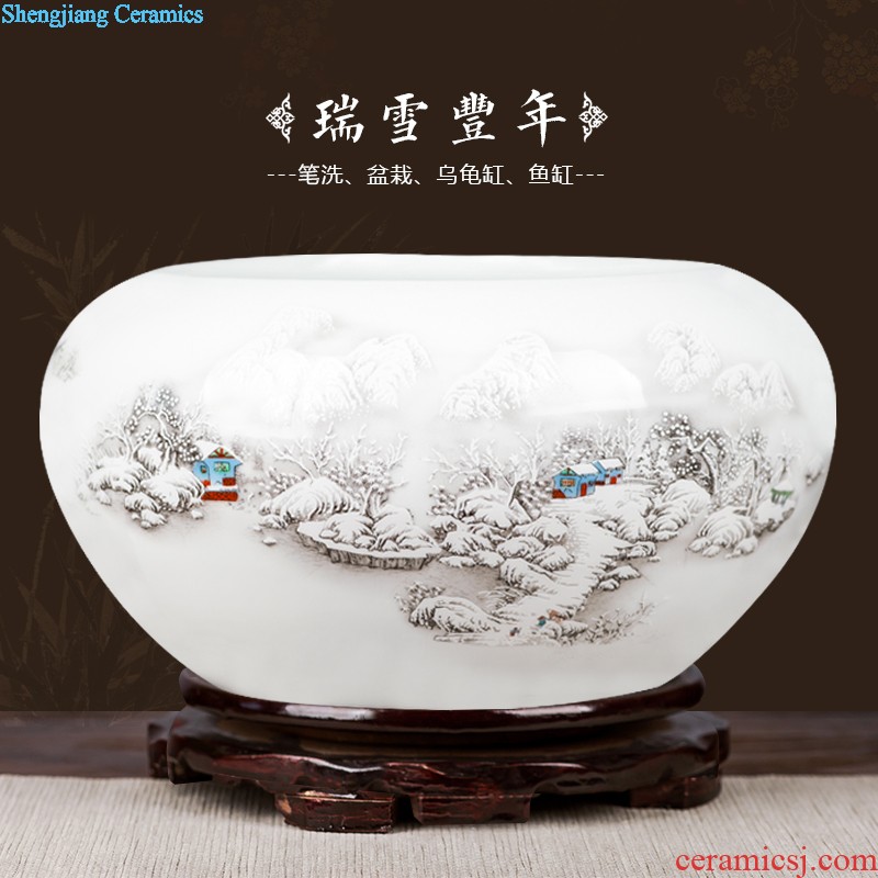 Jingdezhen ceramics fish tank water lily basin bowl lotus tortoise cylinder aquarium writing brush washer with fish decorations furnishing articles