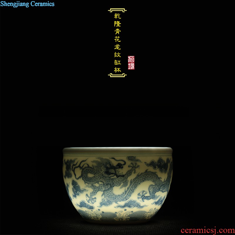 Archaize of jingdezhen ceramic yongzheng designs of blue and white tie up branch okra grain tea cups Hand painted kung fu tea sample tea cup