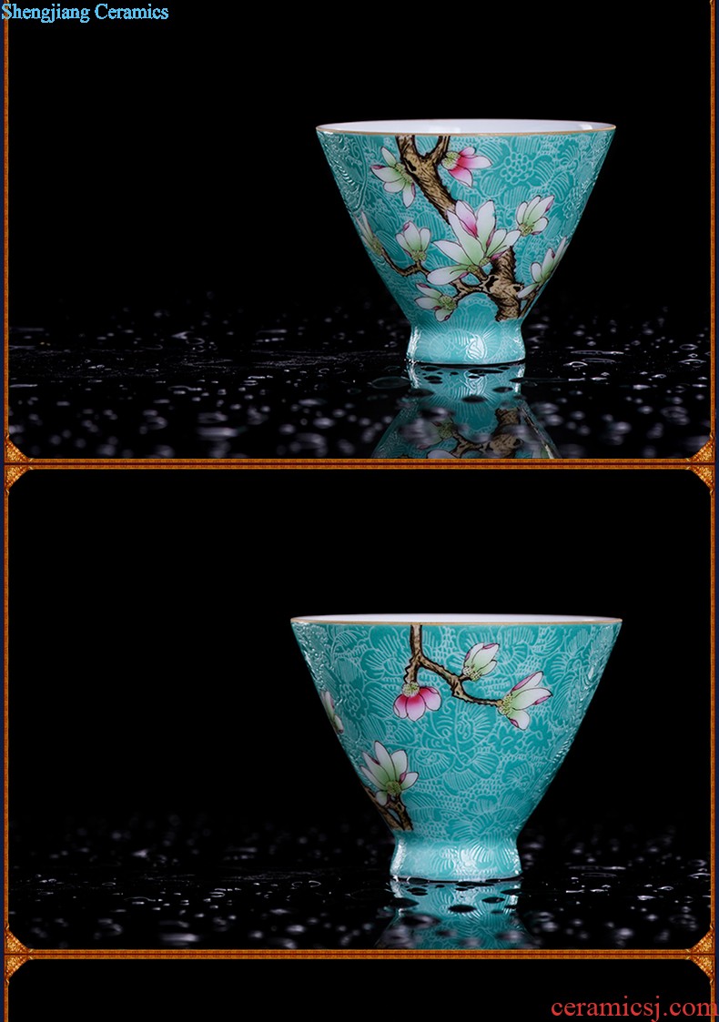 Jingdezhen ceramics tea cup bowl grilled pastel flowers single sample tea cup master cup hand-painted kung fu tea cups