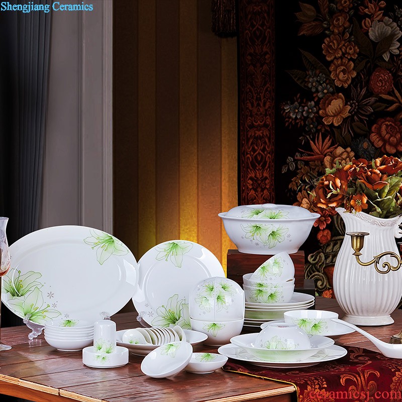 Nine domain 56 head green bone China jingdezhen porcelain tableware suit south Korean dish dish pot microwave oven