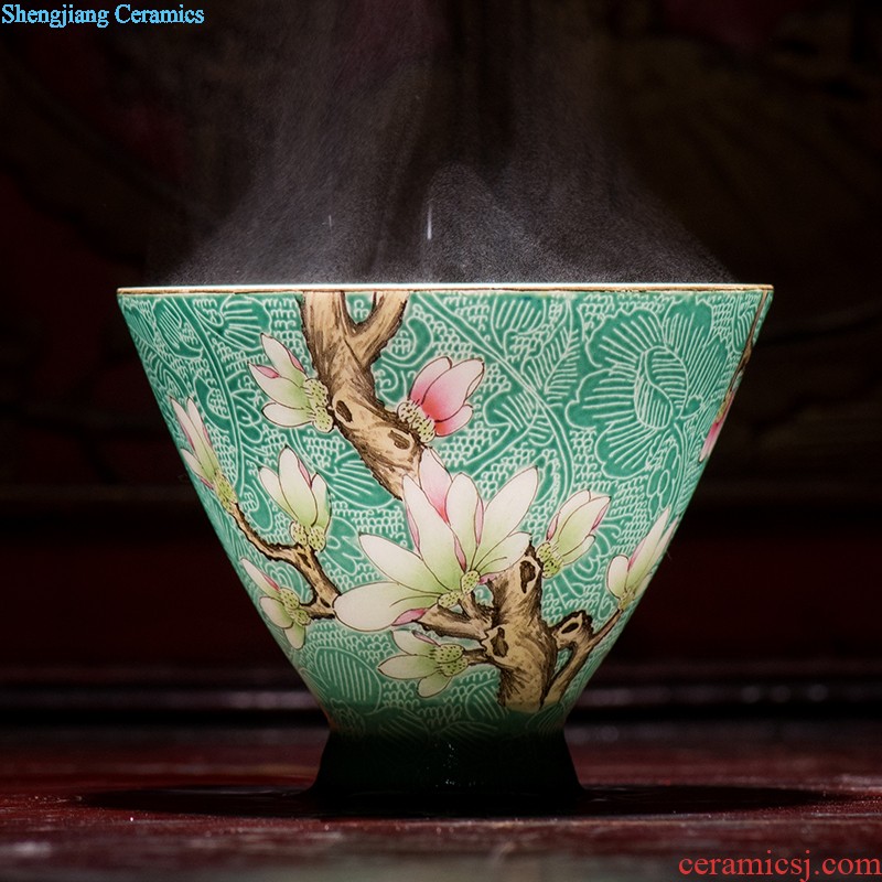 Jingdezhen ceramics tea cup bowl grilled pastel flowers single sample tea cup master cup hand-painted kung fu tea cups