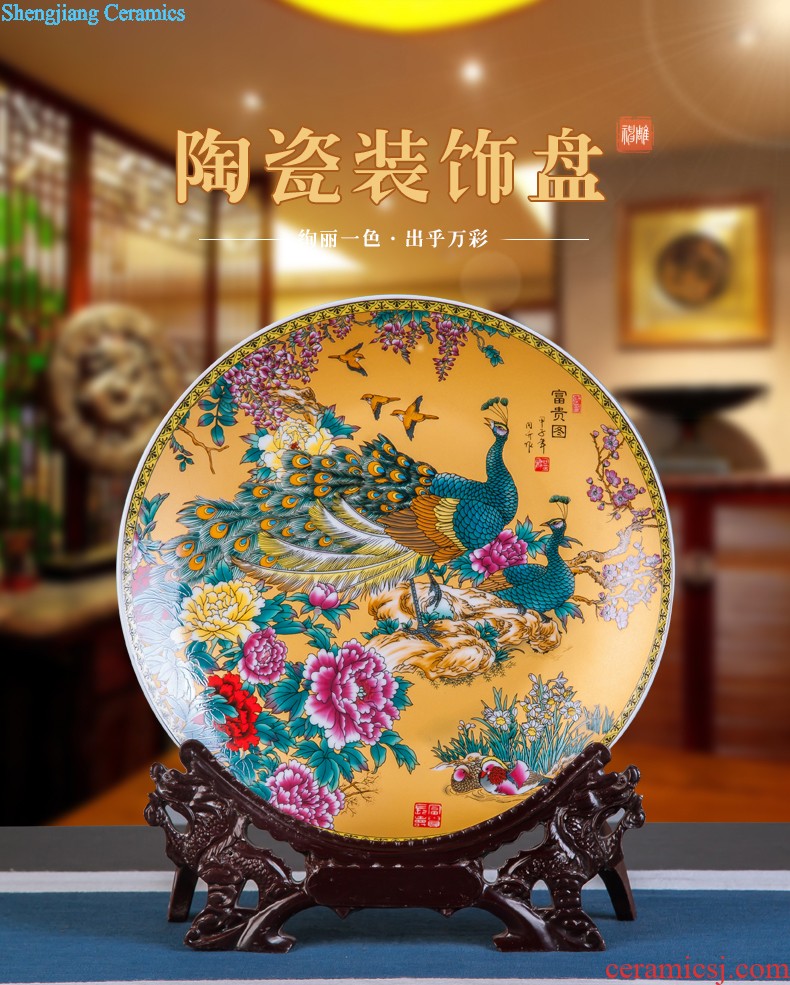 Jingdezhen ceramics furnishing articles household decorations hanging dish sitting room ark auspicious decoration plate of Chinese arts and crafts