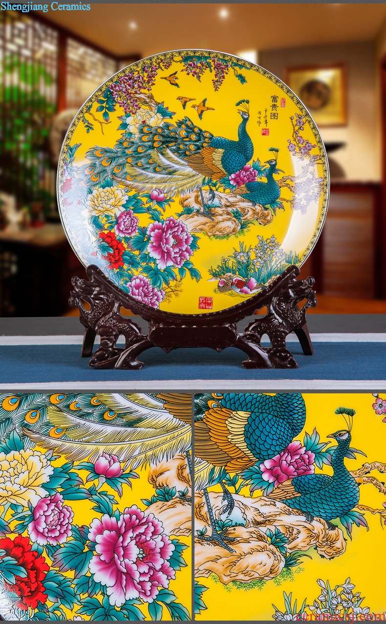 Jingdezhen ceramics furnishing articles household decorations hanging dish sitting room ark auspicious decoration plate of Chinese arts and crafts