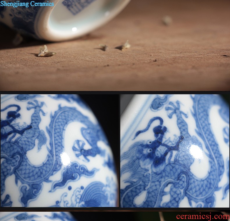 Archaize of jingdezhen ceramic yongzheng designs of blue and white tie up branch okra grain tea cups Hand painted kung fu tea sample tea cup