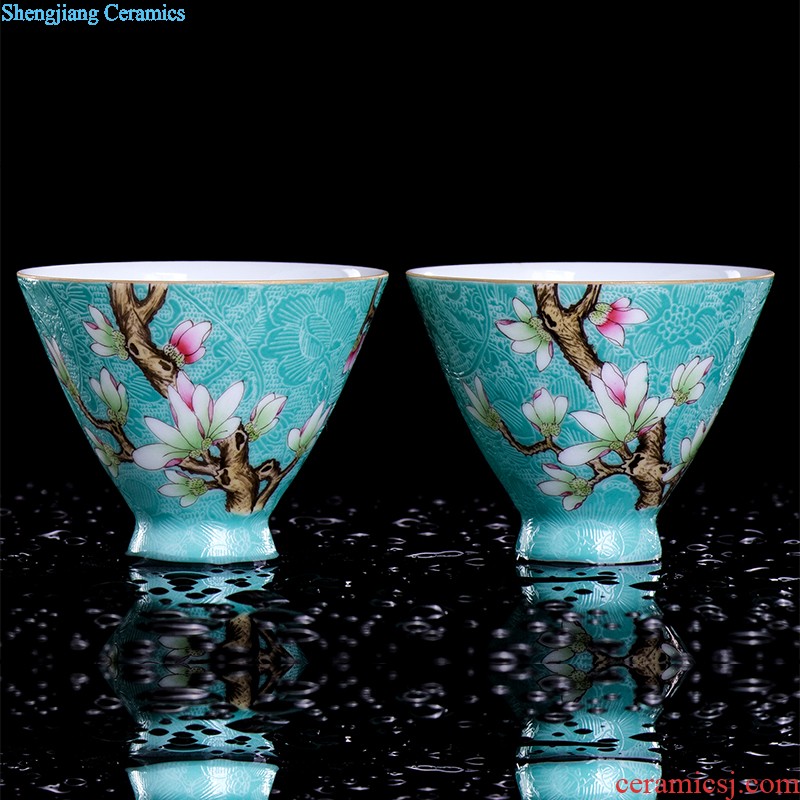 Jingdezhen ceramics tea cup bowl grilled pastel flowers single sample tea cup master cup hand-painted kung fu tea cups