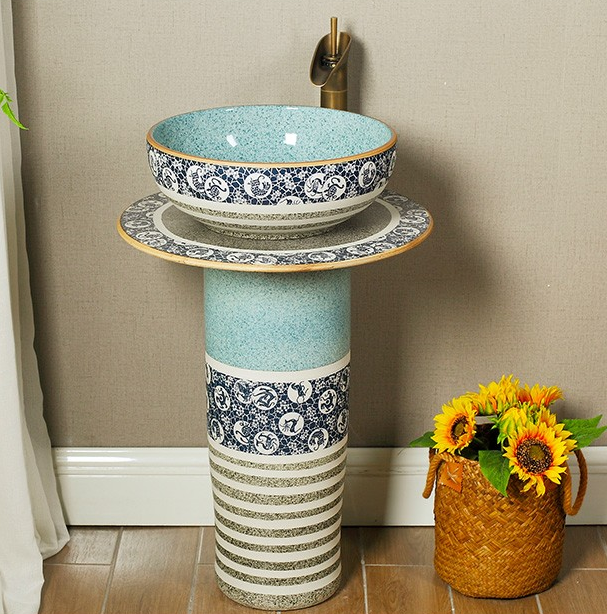 M beautiful art pillar basin ceramic column type lavatory basin integrated Chinese style household the sink basin