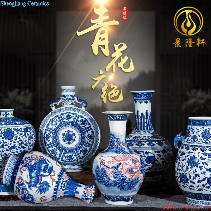 Jingdezhen ceramics landscape painting large blue and white porcelain vases, flower arrangement antique Chinese style household hotel floor furnishing articles