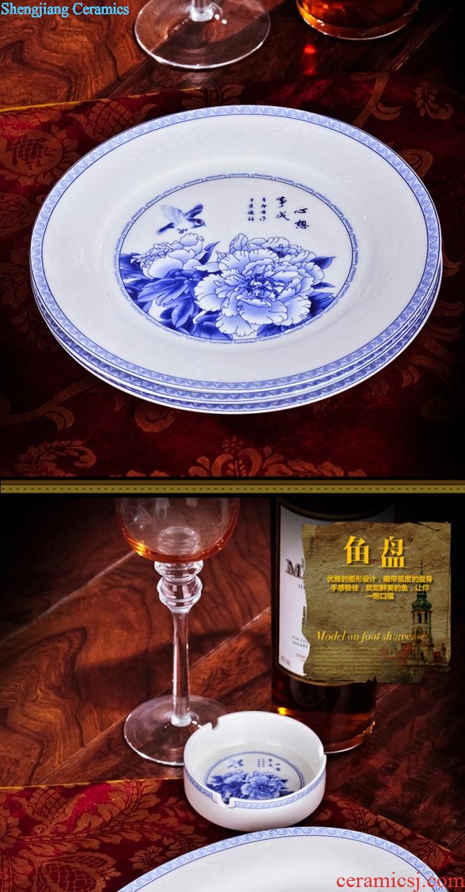 Nine domain jingdezhen porcelain bone plate bone dish dish glair pottery Chinese 8 inches flat bowl of plates