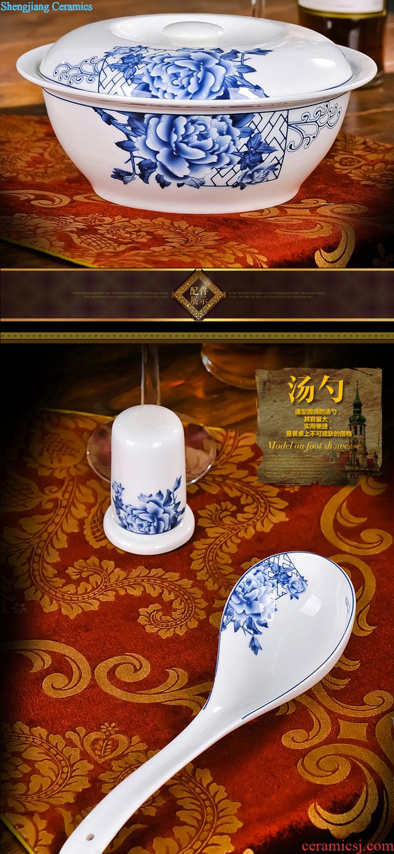 Jingdezhen ceramic bone China tableware suit Chinese style phnom penh home dishes suit high-end gift porcelain plate