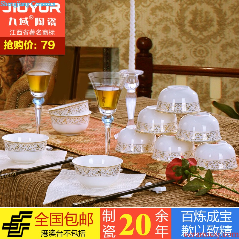 Jingdezhen ceramic tea set nine domain 6 grilled red flowers, tea cups tureen suits Hand 絵 four unity