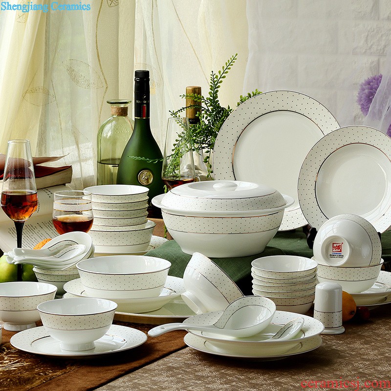 Jingdezhen ceramic bowls of 56 Chinese traditional head bone disc glair cutlery set microwave gifts