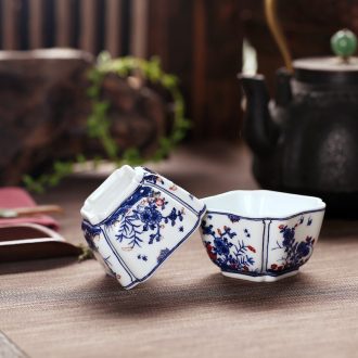 Jingdezhen tea set 6 head hand-painted grilled blue flowers kung fu tea tureen ceramics High grade four of a complete set of oneness