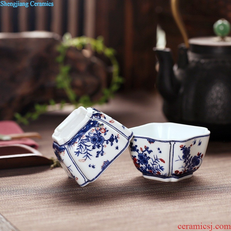 Jingdezhen tea set 6 head hand-painted grilled blue flowers kung fu tea tureen ceramics High grade four of a complete set of oneness