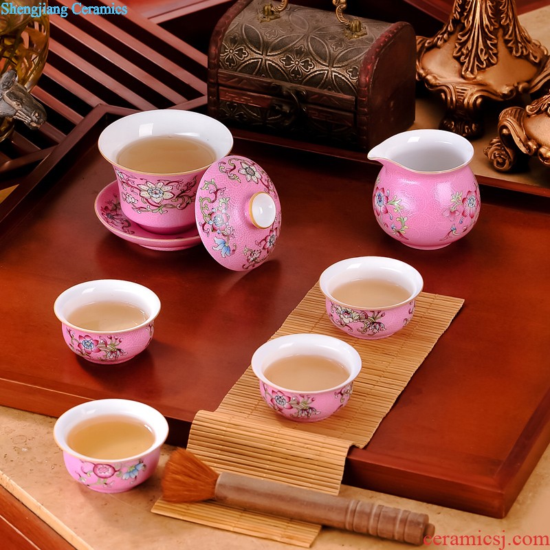 Hand-painted under glaze blue and white porcelain of jingdezhen nine domain 8 head tea set Pottery and porcelain teapot teacup set fair mug