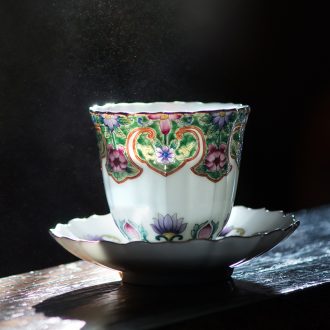 Blue and white youligong hand-painted flowers all around square cup of jingdezhen ceramic kung fu tea tea service master cup by hand