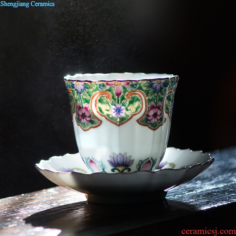 Blue and white youligong hand-painted flowers all around square cup of jingdezhen ceramic kung fu tea tea service master cup by hand