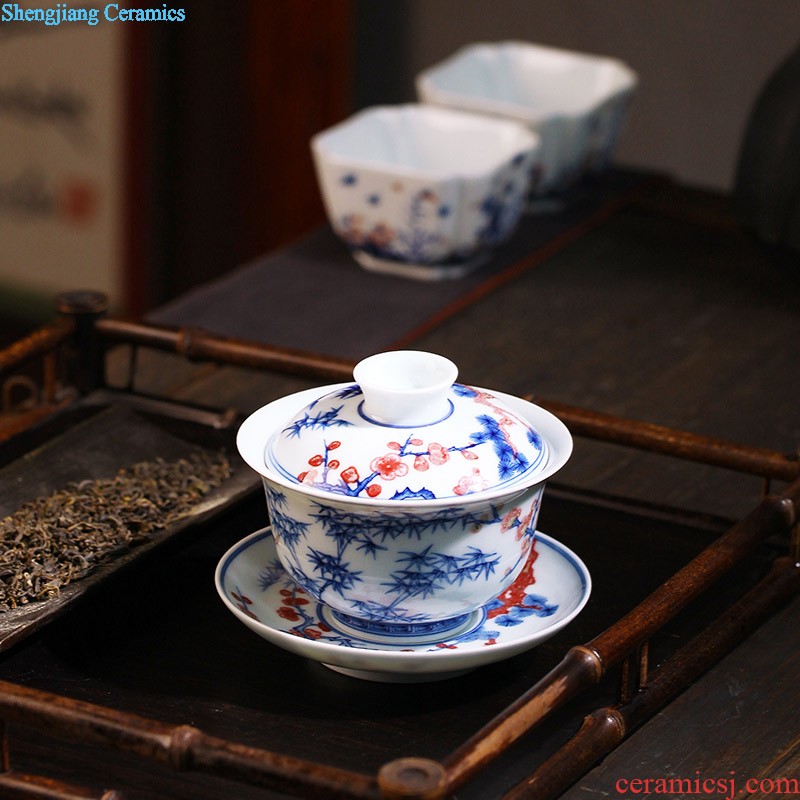 Jingdezhen only three bucket color mother chicken tureen manual hand-painted ceramics grain kung fu tea tea bowl